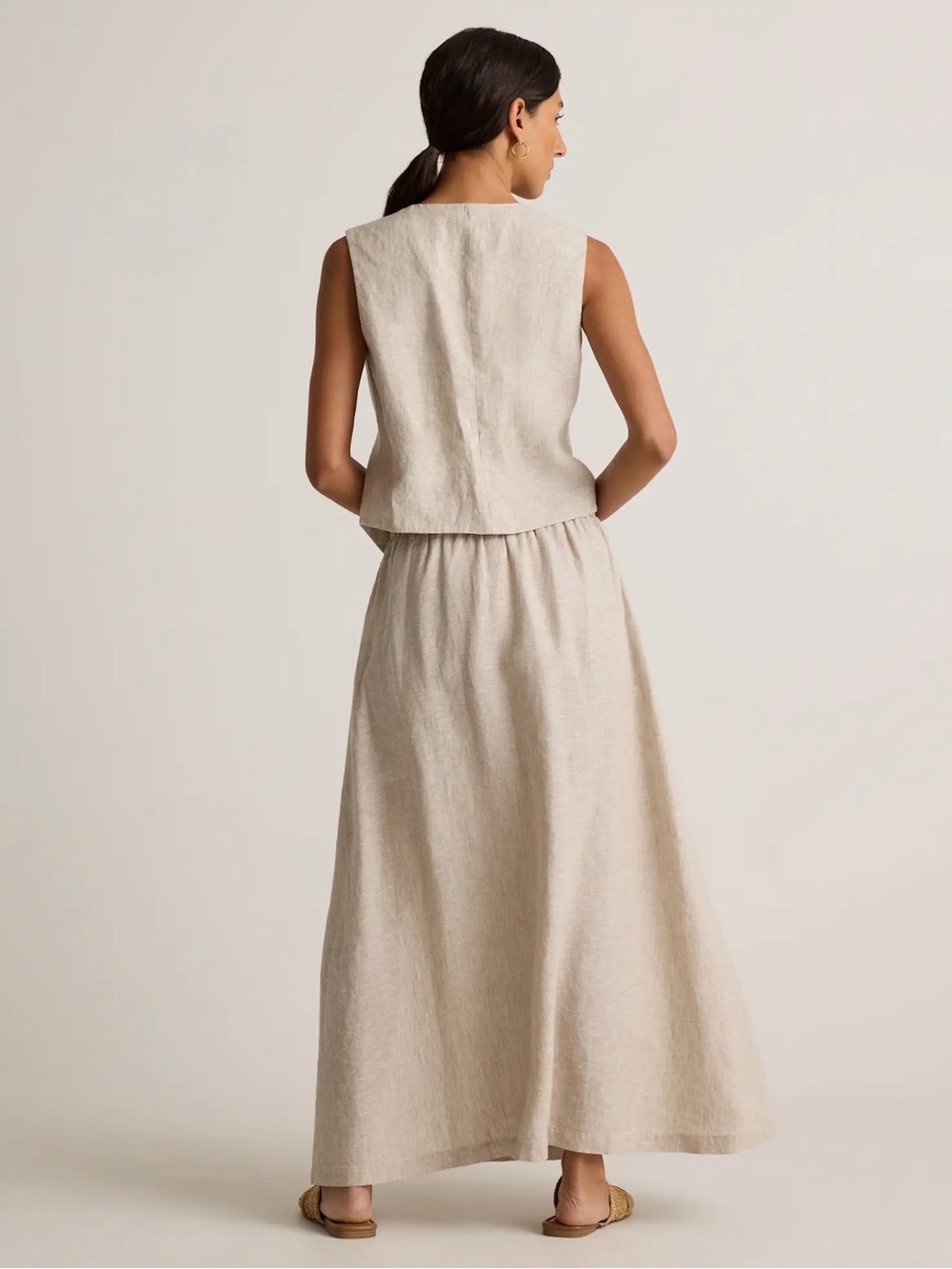 Quince Natural Beige Linen Maxi Skirt with Side Slit - Picture 6 of 7